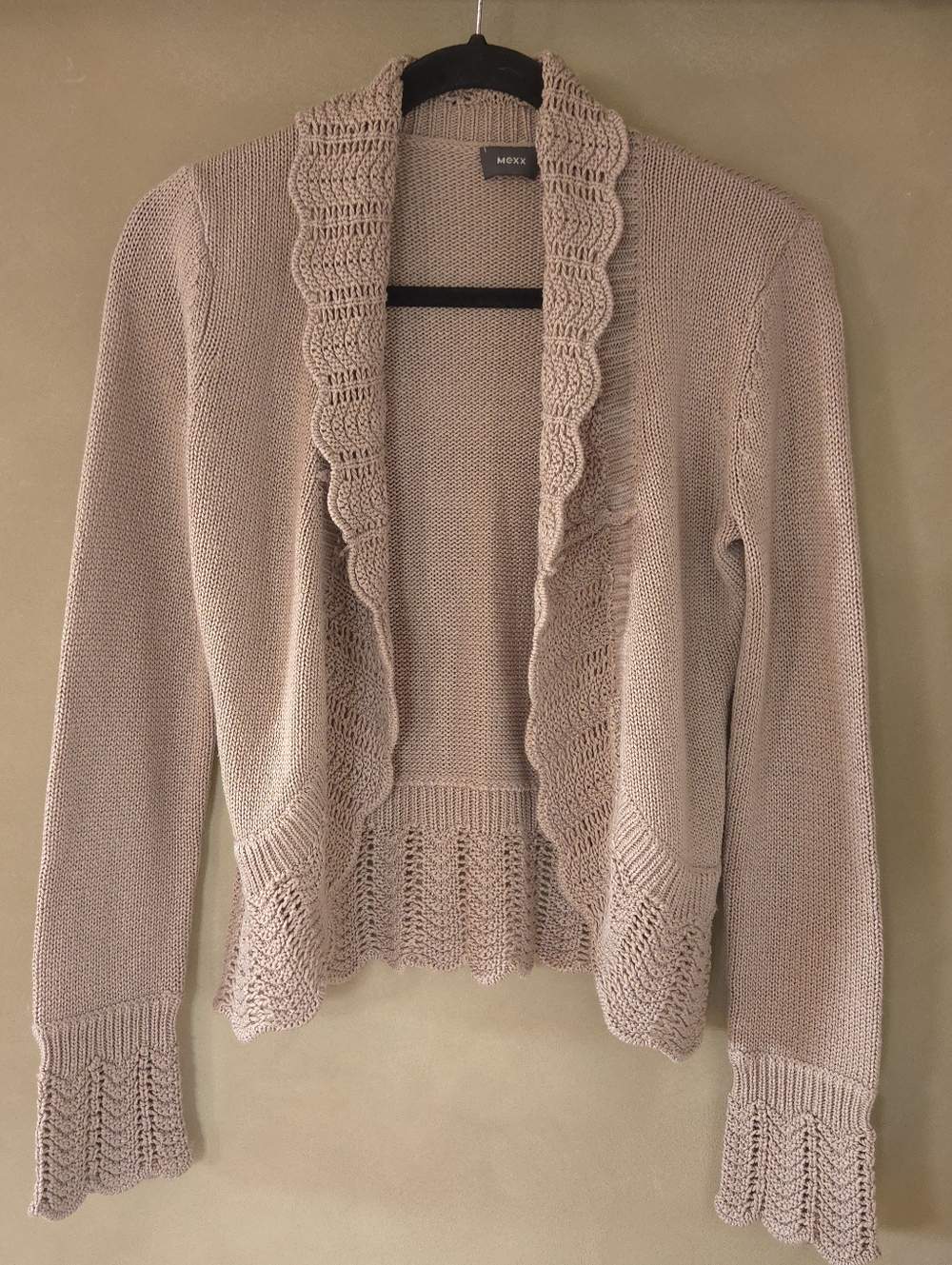 Mexx | Taupe Scallop-Edged Open Cardigan, Size XS - Picture 2 of 8